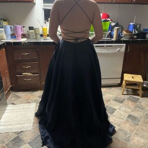 Navy blue ball gown prom dress